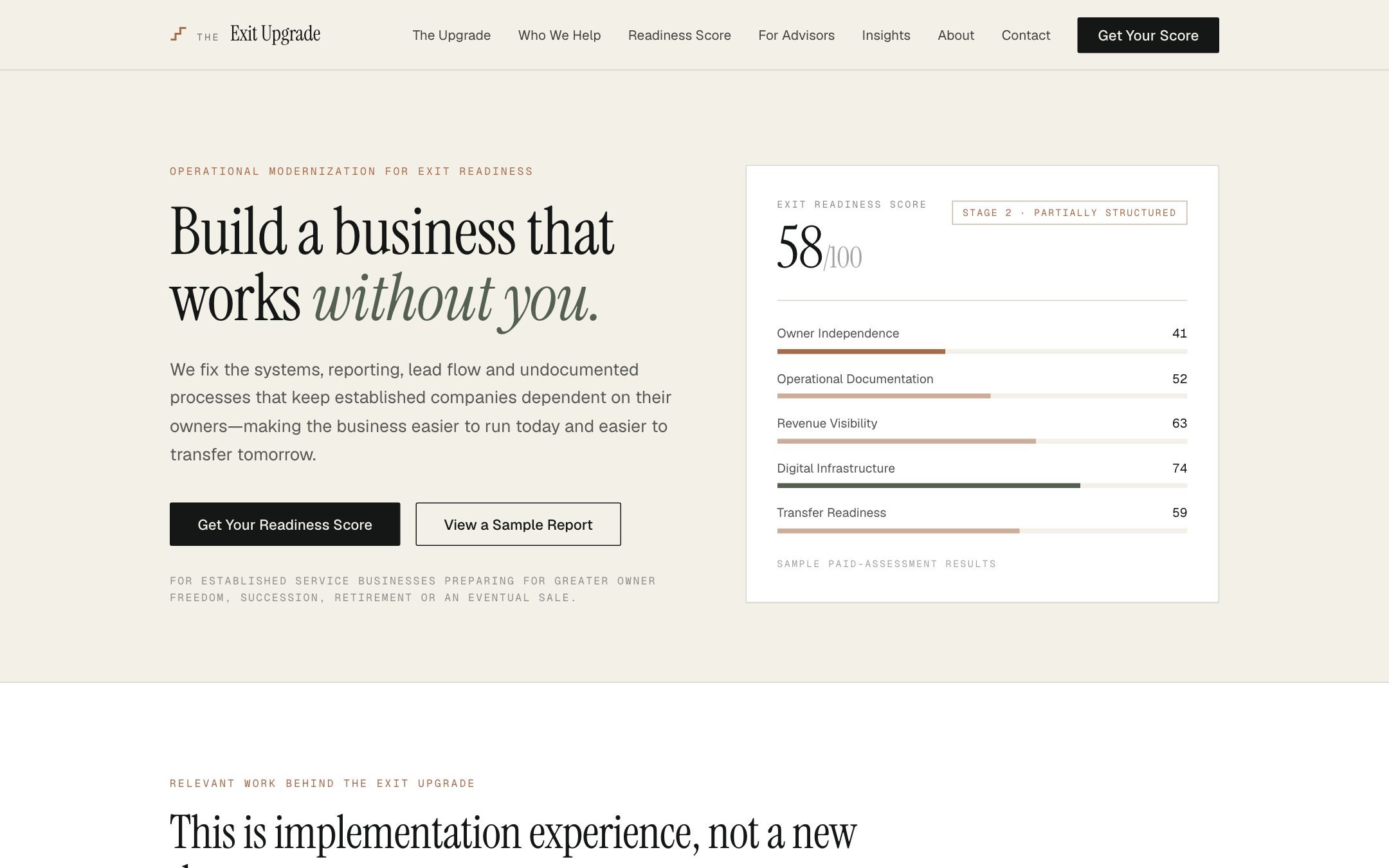 The Exit Upgrade website